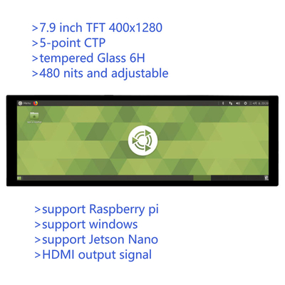 7.9인치 바 타입 IPS 용량 터치 TFT 모니터 HDMI 출력 Raspberry Pi 4 윈도우 OS 400x1280 해상도