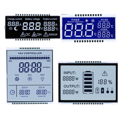 맞춤형 VA 세그먼트 LCD 디스플레이 12:00 볼 방향 직무 / 편견 1/4 직무 초저 2μA 소비 -20 °C ~ 70 °C 작동
